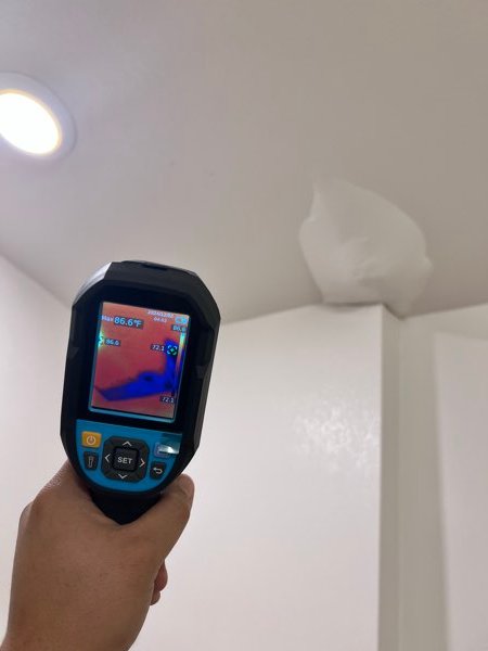 Infrared thermal camera used to detect hidden moisture in a ceiling
